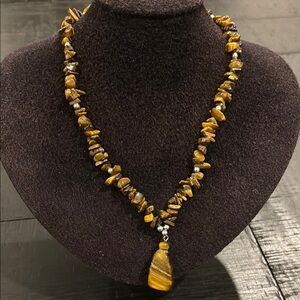 Tigers Eye Brown Stone Chip Bead Beaded Pendant Necklace Focus Creativity